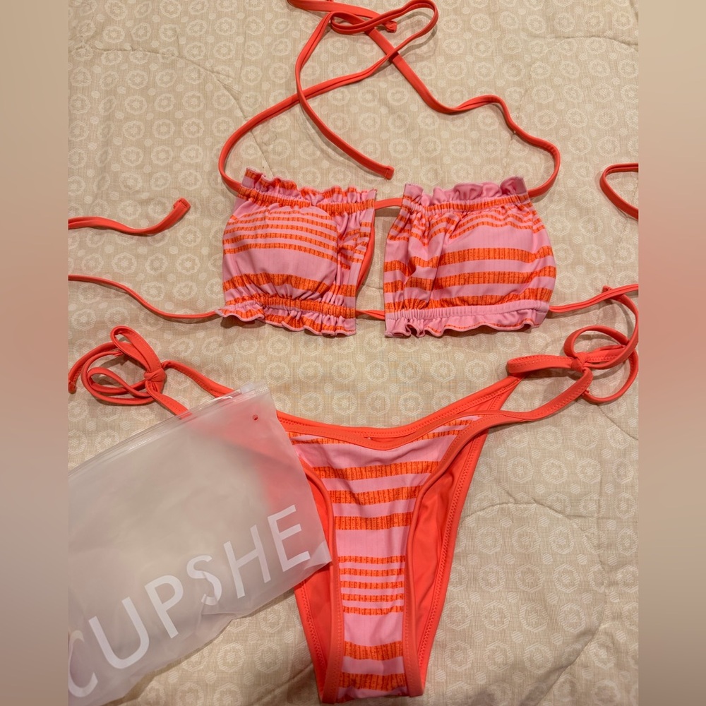 Cupshe pink and orange reversible bikini